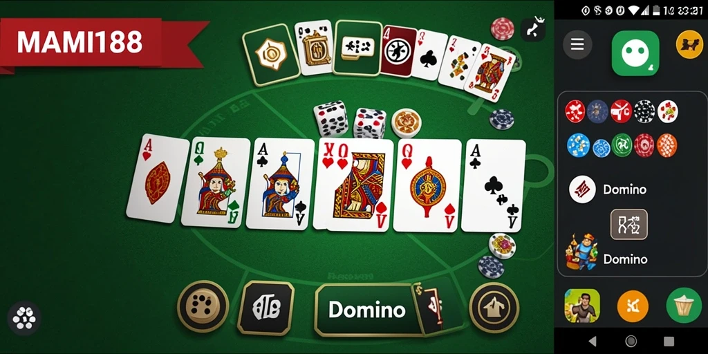 Antarmuka permainan domino MAMI188 yang menarik dan interaktif.